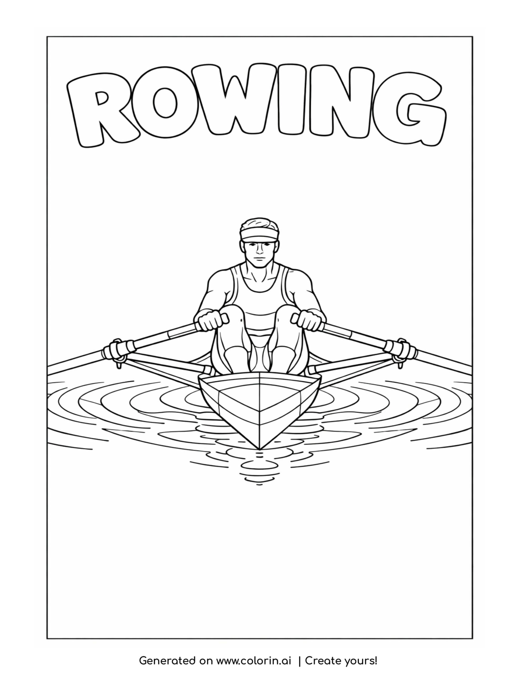 rower rowing boat on water coloring page with oars and gentle ripples